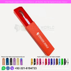 Print Powder Coated White Curved Tweezer with Stainless Steel Tip Eyelash Extension Tweezer
