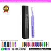 90 Degree Powder Coated Purple With Silver Fiber Tip Eyelash Extension Tweezer