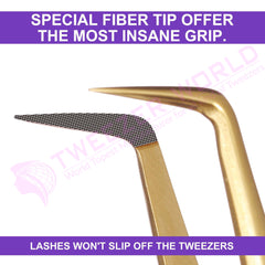 90 Degree Titanium Coated Gold Fiber Tip Eyelash Extension Tweezer for Professionals