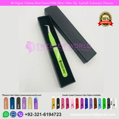 90 Degree Volume Boot Green With Silver Fiber Tip Eyelash Extension Tweezer