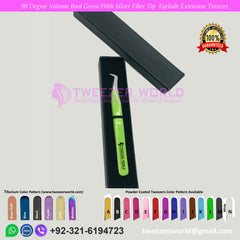 90 Degree Volume Boot Green With Silver Fiber Tip Eyelash Extension Tweezer