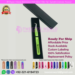 90 Degree Volume Boot Green With Silver Fiber Tip Eyelash Extension Tweezer