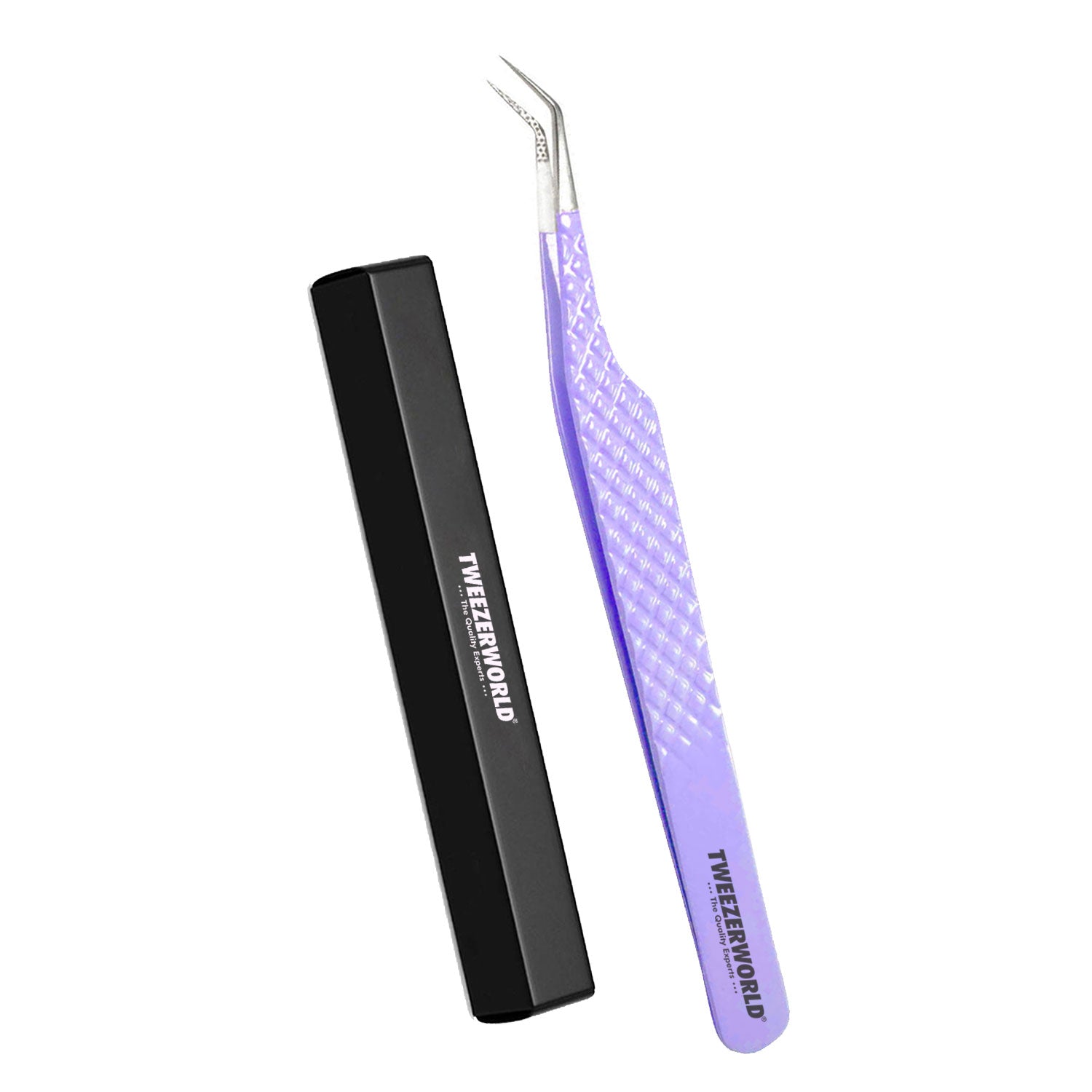 TWEEZER WORLD 45 Purple Eyelash Extension Tweezers Fiber Tip