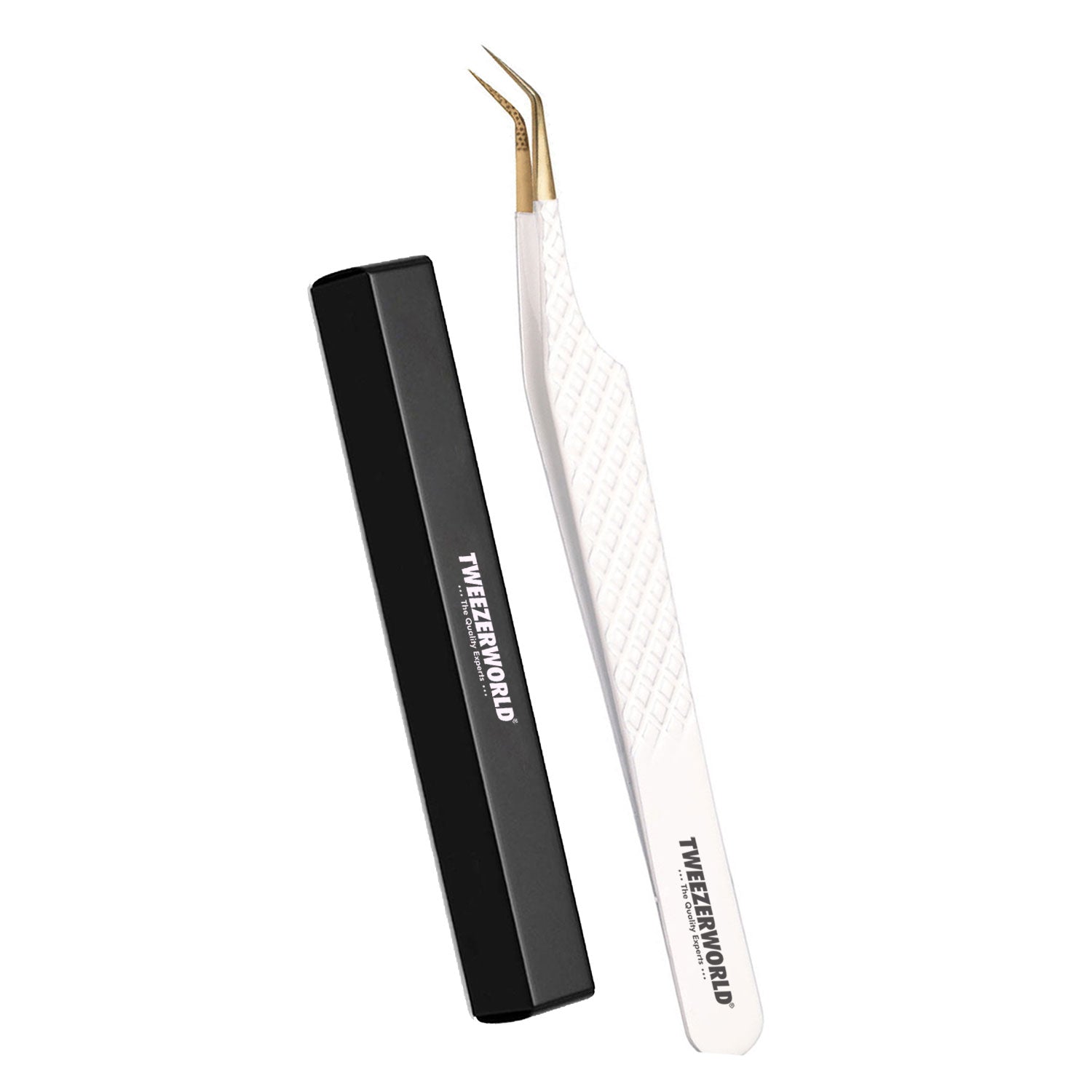 TWEEZER WORLD 45 Degree Angle Eyelash Extension Tweezers Fiber Tip White