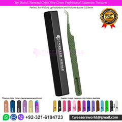 Top Rated Diamond Grip Olive Green Professional Extension Tweezers