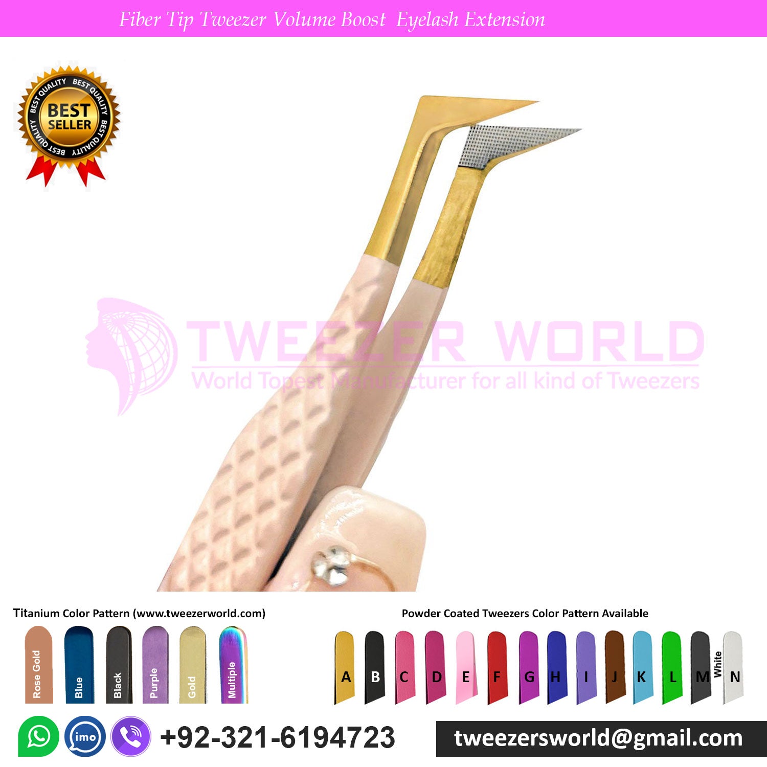 Tweezers eyelash Nude Gold Fiber Tip Set TWEEZER WORLD