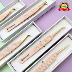 Tweezers lashes Nude Gold Fiber Tip Set TWEEZER WORLD