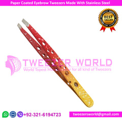 Paper Coated Eyebrow Tweezers With SS pointed tip (Red Yellow)
