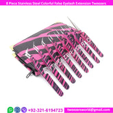 8 Piece Stainless Steel Colorful Color 3D 5D False Eyelash Extension Tweezers