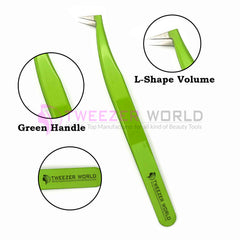 L-Shape Volume Kelly Green Best Eyelash Volume Tweezers