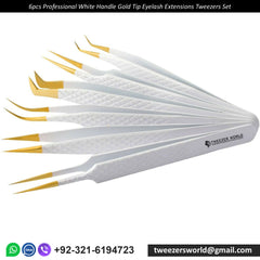 Zestaw białych pęset do rzęs 2