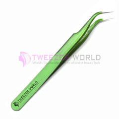 S-Curved Fine Point Shiny Green Best Eyelash Tweezers
