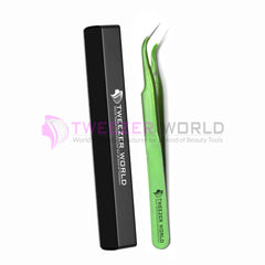 S-Curved Fine Point Shiny Green Best Eyelash Tweezers