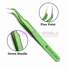 S-Curved Fine Point Shiny Green Best Eyelash Tweezers