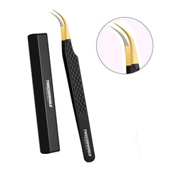 Curved tweezers gold black fiber tip TWEEZER WORLD