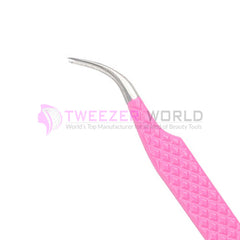 S-Curved Diamond Grip Pink Powder Coated Eyelash Tweezers