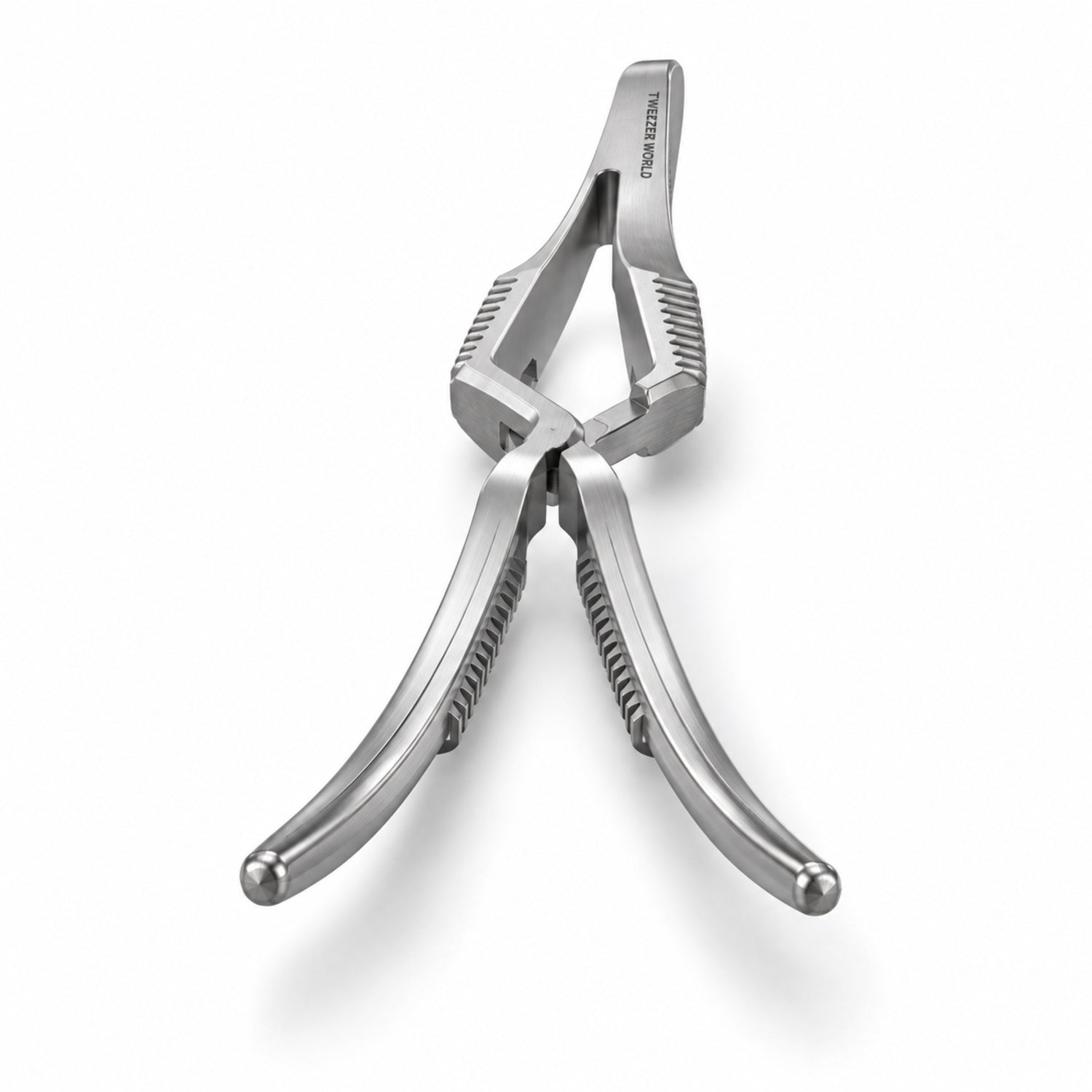 DeBakey Cross-Action Bulldog Clamp – Curved, 45 mm Jaw — front perspective catalogue illustration