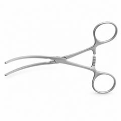 DeBakey Ring-Handle Bulldog Clamp – Curved, 48 mm Jaw — catalogue illustration on white background