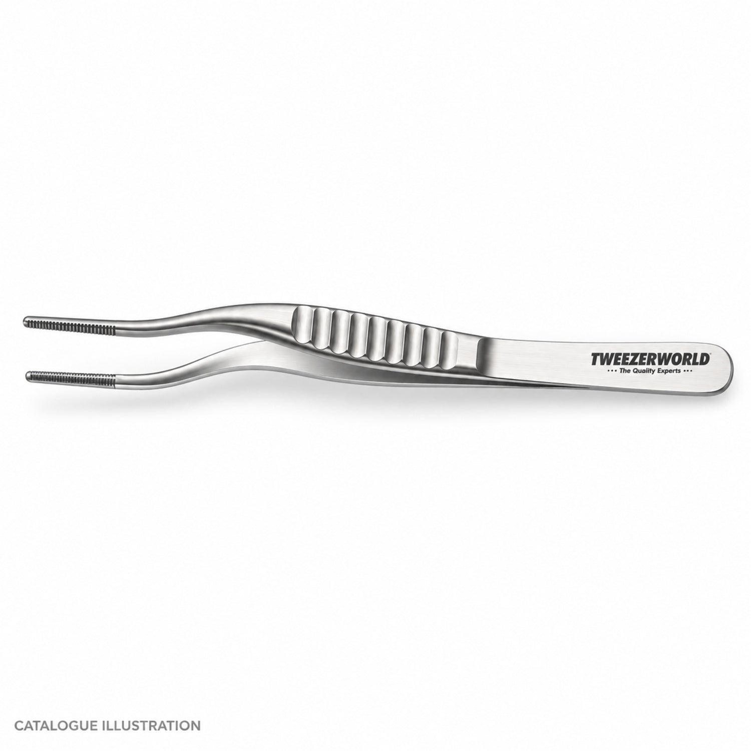 TWEEZER WORLD DeBakey s-curve forceps, top view — catalogue illustration; sample geometry pending verification