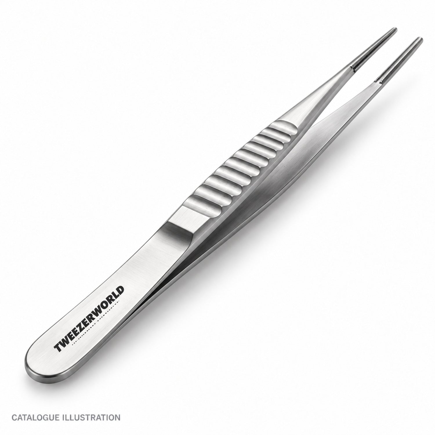 TWEEZER WORLD DeBakey straight forceps, tail detail view — catalogue illustration; sample geometry pending verification