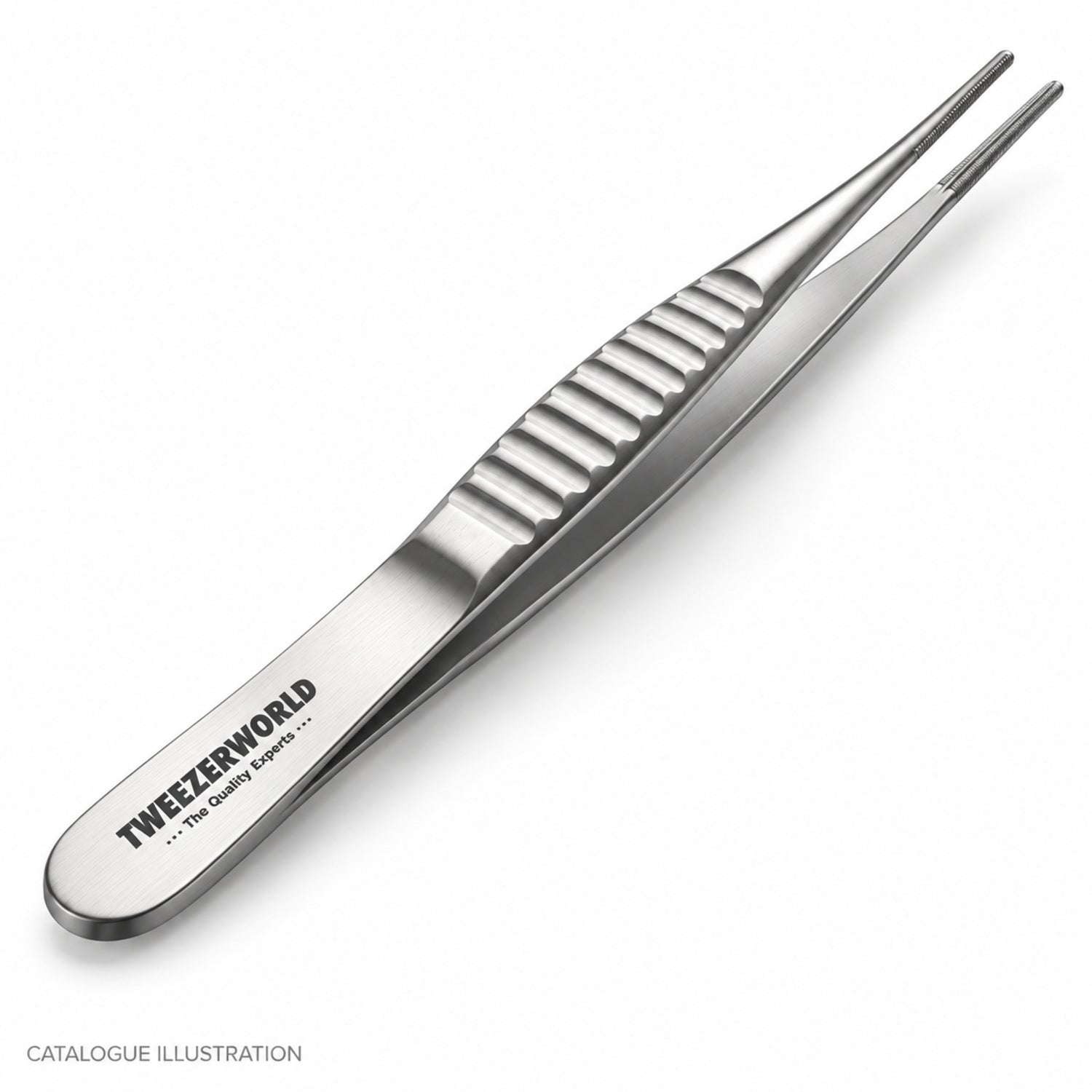 TWEEZER WORLD DeBakey titanium forceps, tail detail view — catalogue illustration; sample geometry pending verification