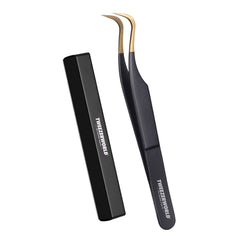 Black Fine Bent Pointed Curved Lash Tweezers - TWEEZER WORLD