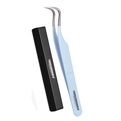 Blue Fine Bent Pointed Curved Lash Tweezers - TWEEZER WORLD