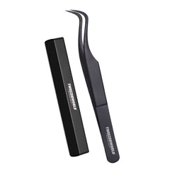 Black Fine Bent Pointed Curved Lash Tweezers - TWEEZER WORLD