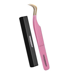 Pink Fine Bent Pointed Curved Lash Tweezers - TWEEZER WORLD