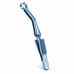 French-Type Shunt Bulldog Clamp – Angled Ring Jaw, Blue Finish — reverse three-quarter catalogue illustration