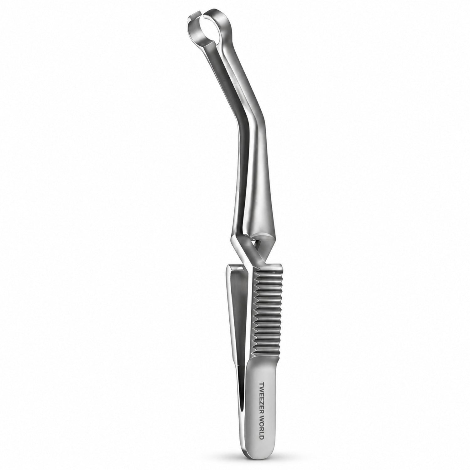 French-Type Shunt Bulldog Clamp – Angled Ring Jaw, Silver Finish — hero catalogue illustration