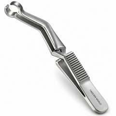 French-Type Shunt Bulldog Clamp – Angled Ring Jaw, Silver Finish — jaw detail catalogue illustration