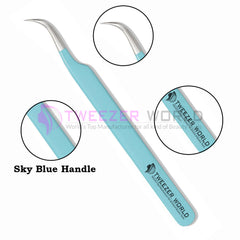 Top Rated Semi-Curved Sky Blue Eyelash Extension Tweezers