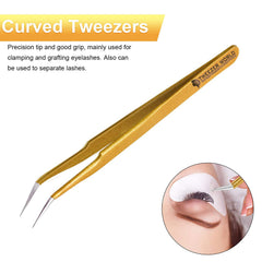gold curved tweezers set with use