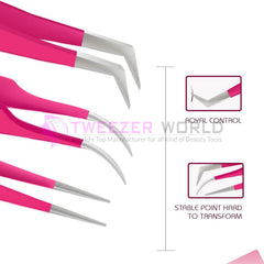 3pcs Premium Hot Pink Best Eyelash Extension Tweezers Set
