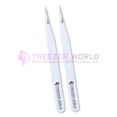 Diamond Grip Needle Nose Tip White Handle Straight Isolation Tweezers