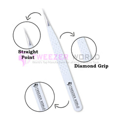 Diamond Grip Needle Nose Tip White Handle Straight Isolation Tweezers