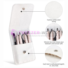 6cs Light Pink Eyebrow Hair Removal Tweezers Set With Scissor & Brush