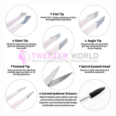 6cs Light Pink Eyebrow Hair Removal Tweezers Set With Scissor & Brush