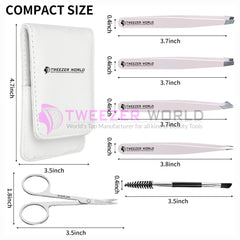 6cs Light Pink Eyebrow Hair Removal Tweezers Set With Scissor & Brush
