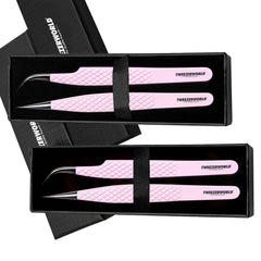 2Pcs Pink Fiber Tip Eyelash Extension Tweezers Sets
