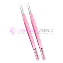 Straight Isolation Diamond Grip Pink Powder Coated Eyelash Tweezers