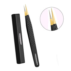 Straight tweezers gold black fiber tip TWEEZER WORLD