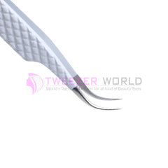 S-Curved Diamond Grip Fine Point White Handle Tweezers
