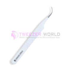 S-Curved Diamond Grip Fine Point White Handle Tweezers
