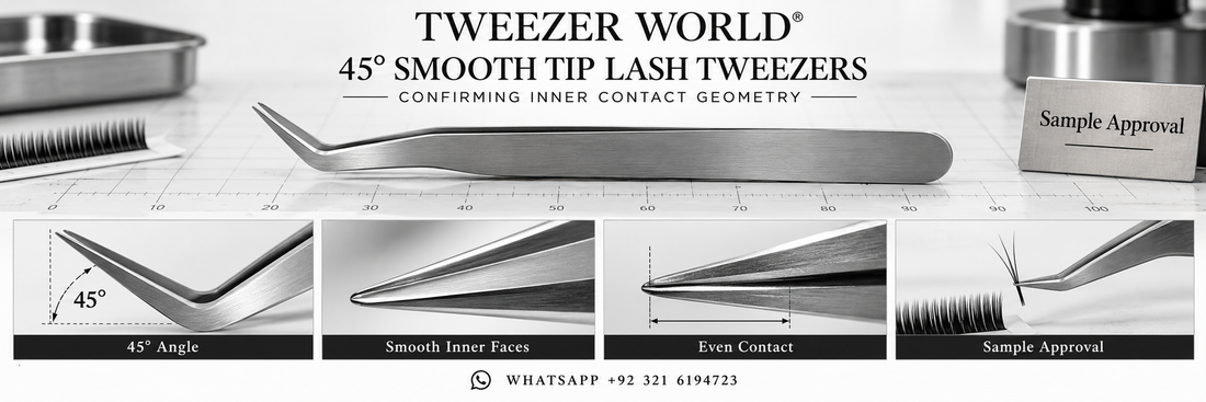 45° Smooth Tip Lash Tweezers: Confirming Inner Contact Geometry