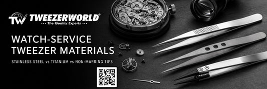 Stainless steel, titanium and replaceable non-marring tip tweezers for professional watch-service workshops