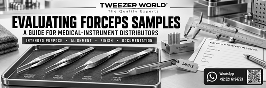 Reusable forceps sample evaluation with alignment inspection, caliper and material documentation.
