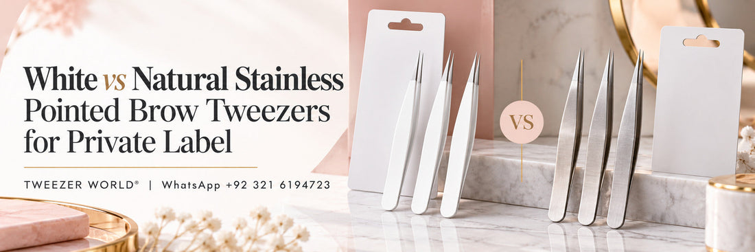 White vs Natural Stainless Pointed Brow Tweezers for Private Label