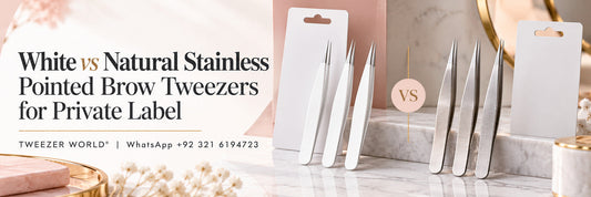 White vs Natural Stainless Pointed Brow Tweezers for Private Label